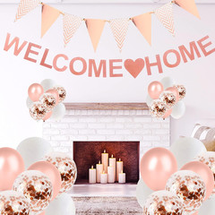 15 Pcs Welcome Home Banner Kit: Rose Gold Glitter Welcome Back Balloon Banner De