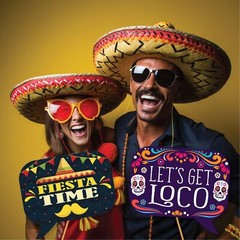 Fiesta Photo Booth Props – 41-pc Photobooth Kit with 8 x 10-Inch Sign, 60 Adh…