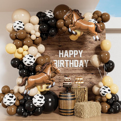 Western Cowboy Balloon Arch Kit with Black Dark Brown Sand White Nude Cow Print