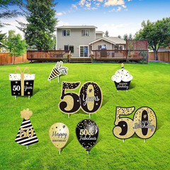 Happy 50Th Birthday Yard Sign with Stakes Black Gold 50 Birthday Sign Decoration