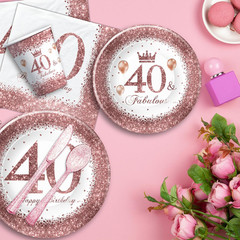 40th Birthday Decorations Women Tableware, Rose Gold 40 And Fabulous Decorations