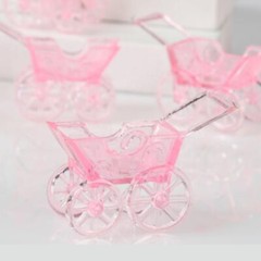 288 Clear Pink Plastic Baby Buggies – Baby Shower Favors, Cake Decorations