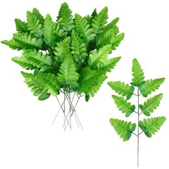 TOCHGREEN 48 PCS Artificial Silk Leather Leaf Fern Picks Green