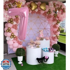 TONIFUL Crown Light Pink 40 Inch Large Number Balloons 0-9, Crown Foil Mylar