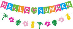 PTFNY Hello Summer Banner and Glittery Hawaiian Luau Tropical Themed Banner Colo