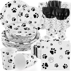 400-Piece Black Paw Print Tableware Set for 50 Guests – Perfect Party Supplies