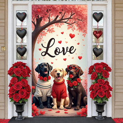 Love Themed Dog Door Cover Decorations Cute Puppy Banner for Wedding Anniversary