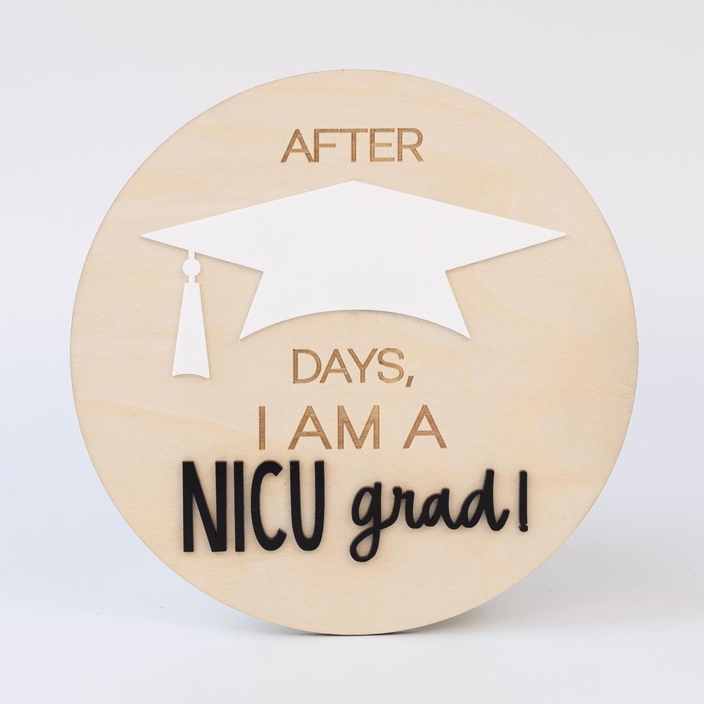 TTMerriwood NICU Graduate Milestone Sign, Wooden Round 12 inches, Neutral