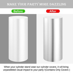 SaitiMade Set of 3 Silver Cylinder Pedestal Stand Covers Event Decor