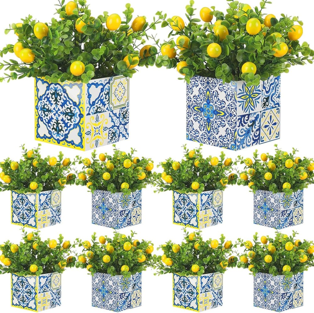 Giegxin Blue Tiles Lemon Table Centerpiece Decor Amalfi Coast Box Multi Color
