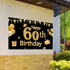 Chic 60th Birthday Party Banner – Large Black and Gold Decor, 72.8 x 43.3 Inch