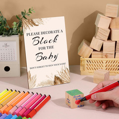 Baby Shower Games Sign Kit with 50 Blank Wooden Blocks, 24 Acrylic Paint Marker