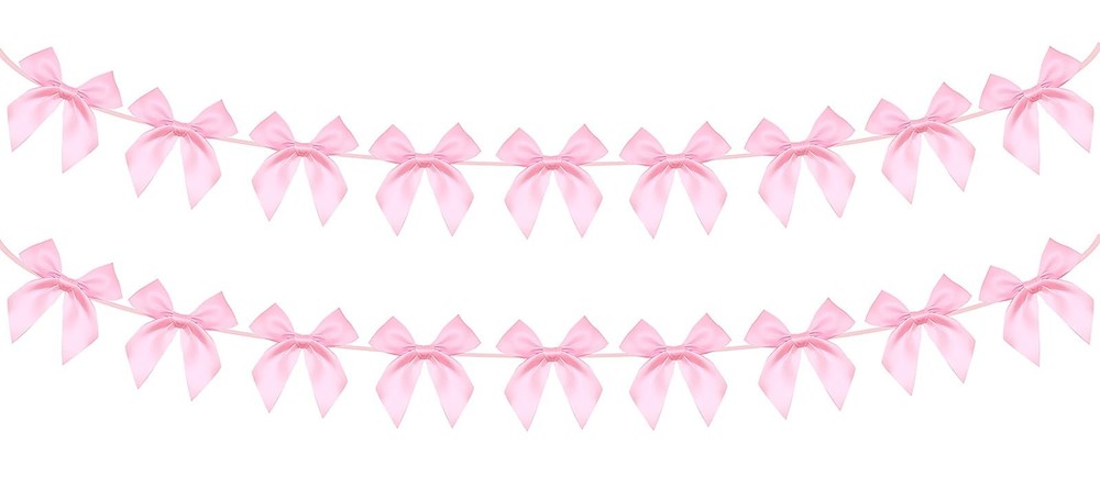 Ribbon Bow Banner, 2pcs, Pink Party Decor, Birthday Shower, Pink