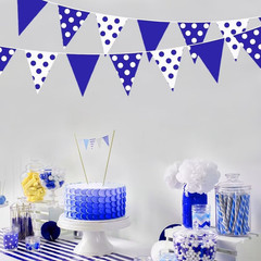 32Ft Royal Blue Party Decorations Blue White Fabric Polka Dot Triangle Banner Fl