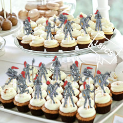 18Pcs Glitter Dessert Cupcake Topper Pick for Medieval Knights Soldier Theme Dec