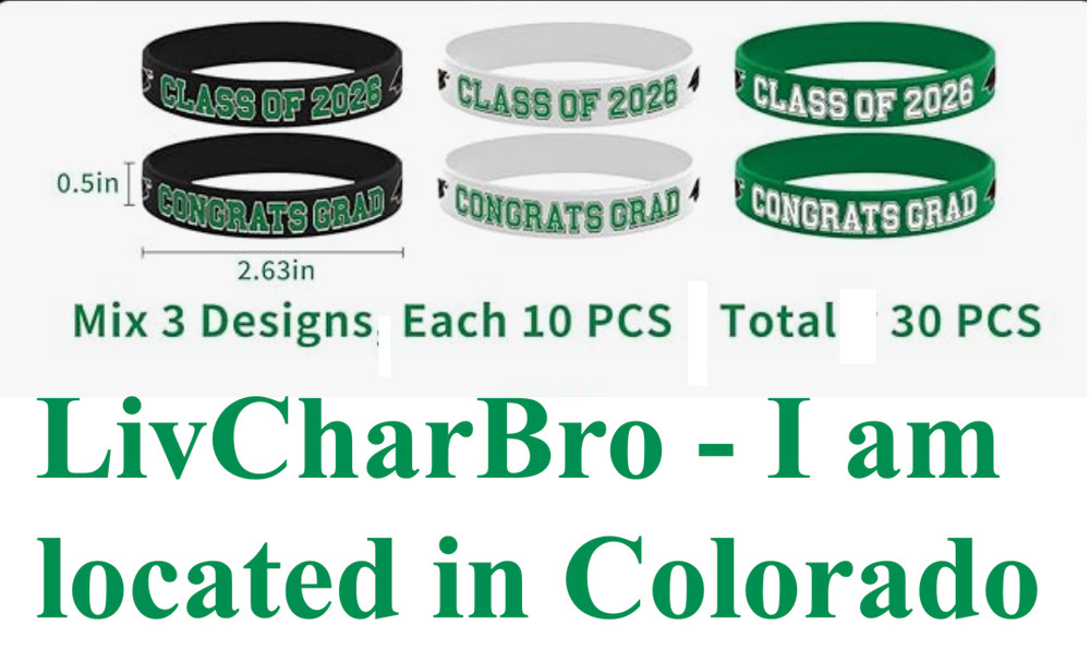 30 Pcs Green White Black Congrats Grad & Class of 2026 Silicone Wristband Bracel