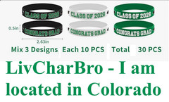 30 Pcs Green White Black Congrats Grad & Class of 2026 Silicone Wristband Bracel