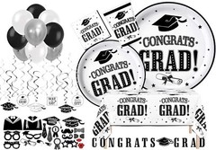 Serves 30 Complete Party Pack Congrats Grad B/White and B/yellow Party Supplies