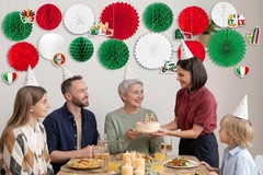 23Pcs Italian Party Decorations Paper Lanterns Fans Pom Poms Honeycombs Hangi…