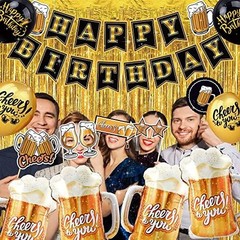 Black and Gold Party Decorations for Men and Women: Happy Birthday Banner, Fr…