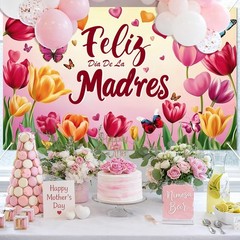 Happy Mothers Day Banner Backdrop Decorations 71 x 43Inch Yujin Flower Butterfly