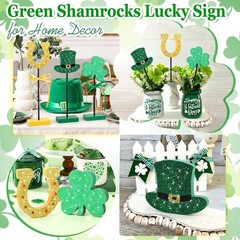 3 Pieces St. Patrick’s Day Table Decorations Wooden Set, Irish-themed Green L…