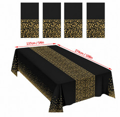 4 Pack Disposable Plastic Tablecloths, Table Runner Set Plastic Rectangle Black