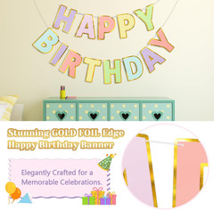 Happy Birthday Banner – 9Ft Pre-Strung Happy Birthday Sign for Women, Men, Girls