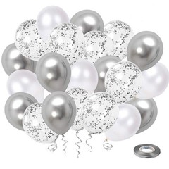 50 Pack Silver Confetti Latex Balloons for Wedding, Birthday, Baby Shower Decor