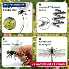 12 Pack 3D Dragonfly Clips, Fake Dragonflies with Stakes, Realistic Plastic Drag