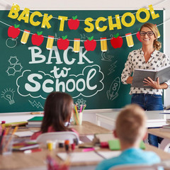 2 Pcs Pre-Strung Back to School Banner First Day of School Decorations Gold Glit