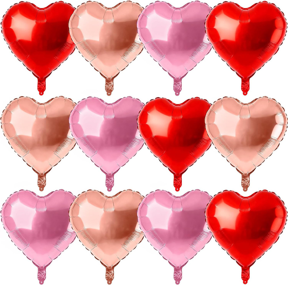 12 Pcs Rose Gold and Foil Balloons for Valentines Day Decorations,18 Inch Roman