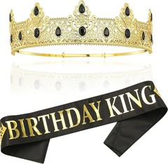 NA King Crown and Birthday Sash, Prom Decoration Gifts for Men Gold-1