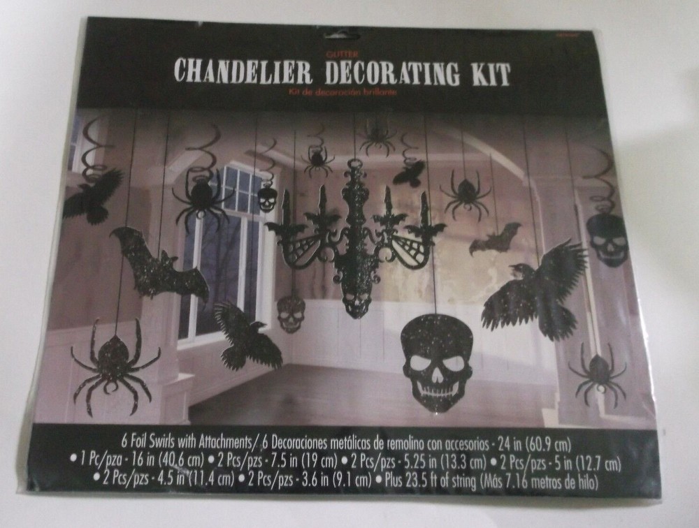 Amscan Halloween Decoration Glitter Chandelier Kit Skulls Spiders Bats Raven New