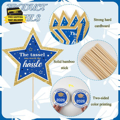 Graduation Decorations for Class of 2026-30Pcs Glitter Blue Gold Graduation Tabl