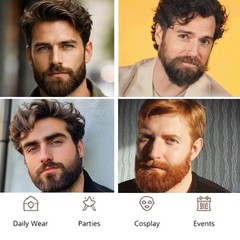 Black Goatee Beard Realistic Fake Beard Mustache for Men, Human Hair Facial H…