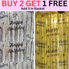 2M-3M Foil Fringe Shimmer Printed Happy Birthday Party Tinsel Curtain Backdrop