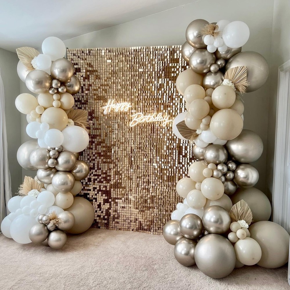 Champagne Gold Shimmer Wall Panels 10 Pcs Wall Backdrop Square Sequins