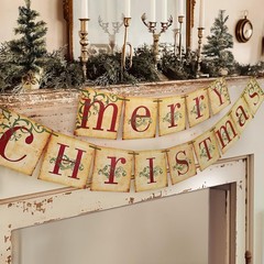 Christmas Decorations – Vintage Merry Christmas Banner – Retro Nostalgic Trad…