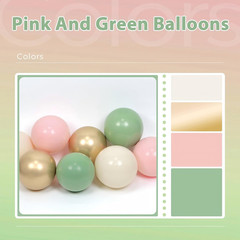 60Pcs Pink and Green Balloons 12Inch with Sage Green Light Pink Sand White Metal
