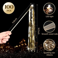 ​Drixbor 100 PCS Light Up Wedding Wands – LED Tinsel Streamers for Wedding Send