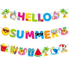 Hello Summer Decoration Gnome Slippers Beach Ball Watermelon Garland Banner 3Pcs