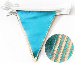 Champagne Gold Sky Blue Beige Decorations Metallic Fabric Triangle Pennant Banne