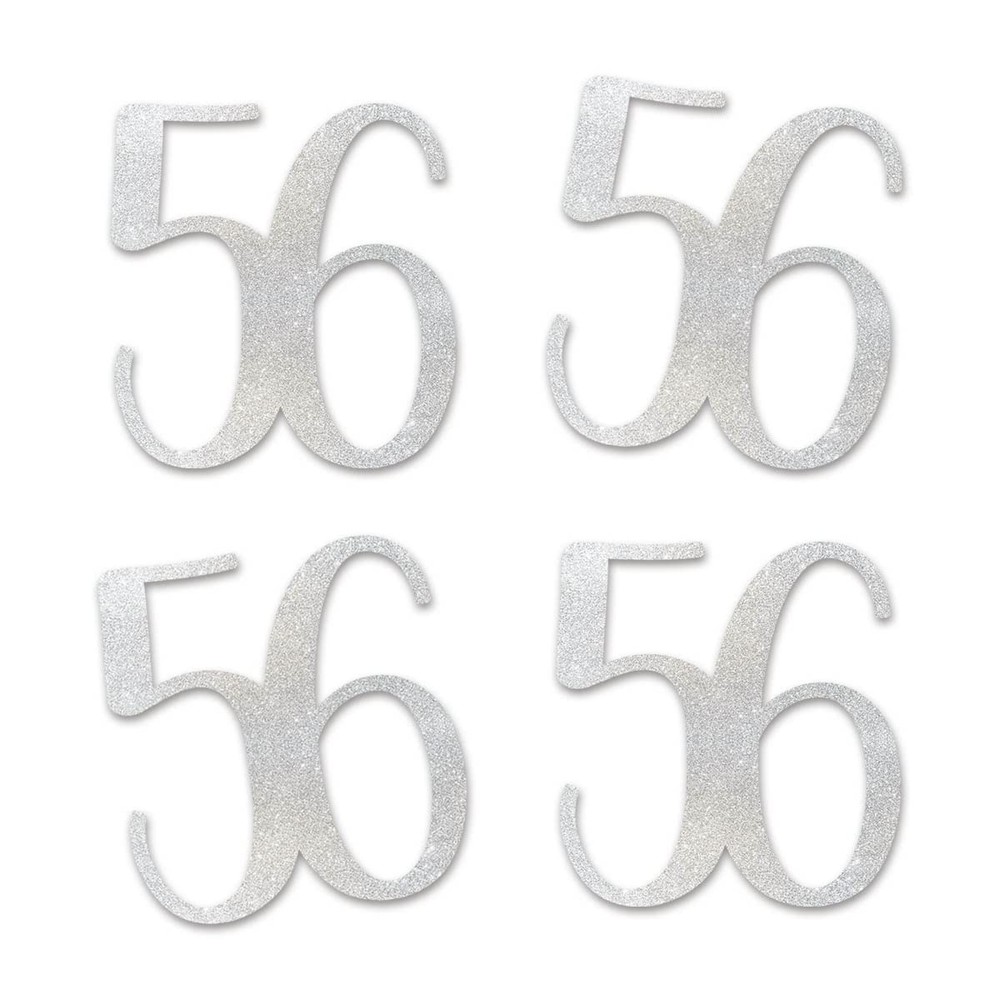 Silver Glitter 56 CutOut Numbers 56th Birthday Anniversary Party Decor