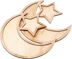 2 Set Ramadan and Eid Wooden Moon and Star Tray Tableware Decoration
