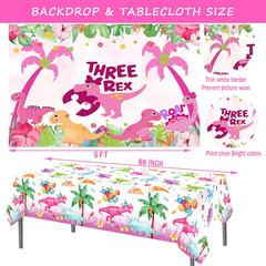204 Pcs Three Rex Birthday Party Decorations Girl, Dinosaur 3Rd Birthday Party