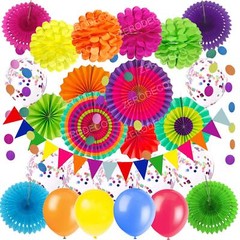 Party Decoration, Multi-colored Paper Fans Pom Poms Flowers Garlands Confetti…
