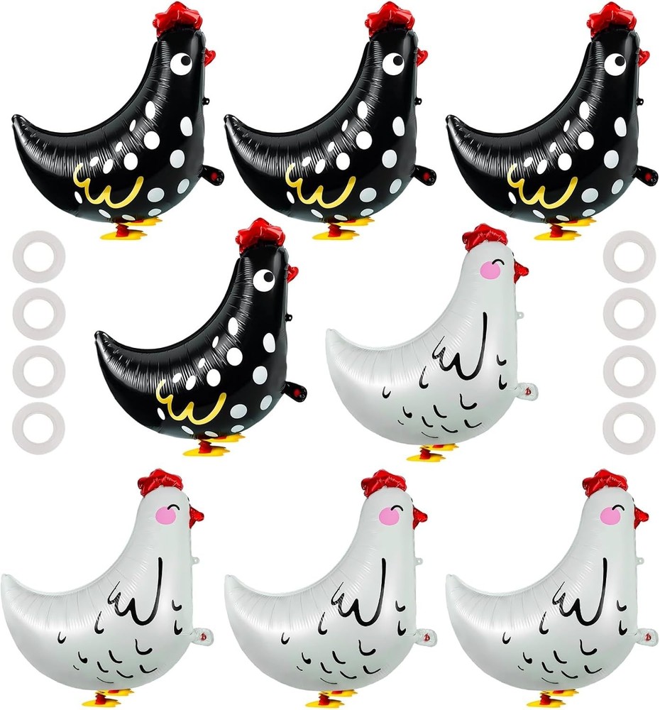 8 PCS Walking Chicken Balloons Aluminum Foil Pet Chicken Decorations for Baby Sh