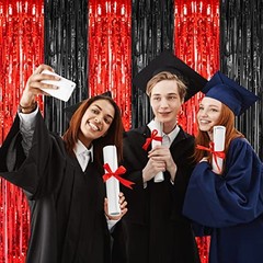 , 2 Pack 3.2×8.2 Feet Black and Red Foil Fringe Curtains Party Red and Black