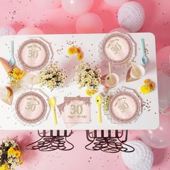 Chic 41-Piece Rose Gold 30th Birthday Party Tableware Set – Disposable Elegance